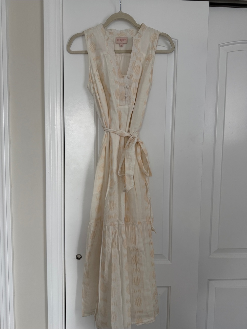 Ciebon Cream Sleeveless Maxi Dress with Tie Waist
